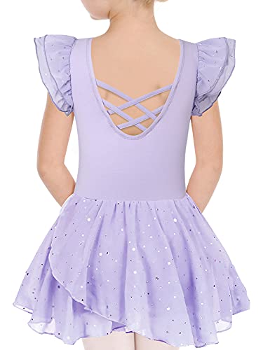 ChicSky Girls Ruffle Sleeve Ballet Dance Dress Glitter Leotards with Tutu Skirt 4T Ballerina Ballet Outfits