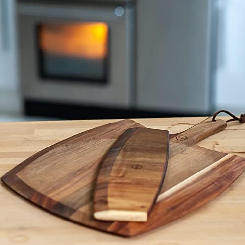WILSAM Wooden Pizza Board and Safe Wooden Pizza Rocker Cutter Set - Large Acacia Wood Pizza Peel Paddle Board - for Chopping, Baking, Bread, Serving Board Cheese - 12 Inch 30cm
