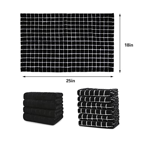 Kitchen Towels Cotton Black - Tea Towels Absorbent - Thick Dish Hand Towels for Kitchen with Hanging Loops, 45x65cm, 4 Pack