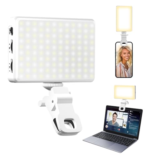 meixitoy 120 LED Selfie Light, 5000Mah Rechargeable Clip Phone Light, Adjusted 3 Light Modes, Selfie for iPhone/Phone/Camera/Laptop/iPad, Camera Lighting for Video Recording, TikTok, Vlog(White)