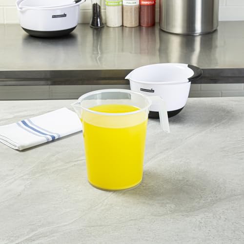 Image of Restaurantware Measuring Cup, 2 Quarts Pack of 1 Conical Spout Liquid Scaling Vessel Embossed Ml and Oz Graduations, Clear Plastic Measuring Cup with Handle, For Cooking Baking For Oil Flour