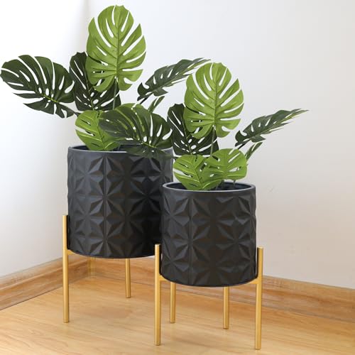 La mejor comparación de Macetas modernas para interiores los mejores 5. 37 ARNIS - Macetas modernas, grandes con soporte, macetas decorativas de metal con agujeros de drenaje para sala de estar, oficina, jardín o balcón, 20.3 cm y 26 cm, negro mate
