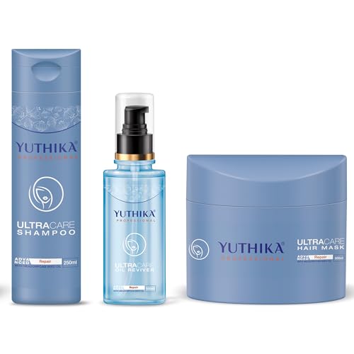 Image of YUTHIKA Pro UltraCare Kit: 250ml Shampoo + 150ml Hair Repair Mask + 100ml Oil Treatment - Infused with Meadowfoam Seed Oil, Enhances Smoothness & Shine, For All Hair Types - Vegan & Paraben-Free