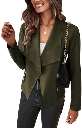 TRAVEL MADE EASY PRETTYGARDEN Women's Faux Suede Jackets 2026 Fashion Fall Clothes Long Sleeve Open Front Cropped Coat Outwear