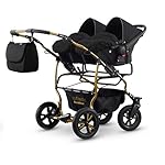 Zwillingswagen. 2 x Buggy, 2 x Babywanne, 2 x Babyschale. Schwarz
