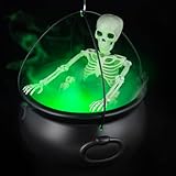 MEADIN Halloween Decorations Outdoor - Large Witches Cauldron on Tripod with Cauldron Diffuserr and Big Skeleton - Black Plastic Cauldron Halloween Decor for Outside Yard Lawn Home Porch Door