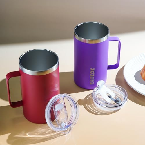 Image of BJPKPK 25oz Insulated Coffee Mug with Handle, Stainless Steel Travel Mug | Keeps Drinks Hot & Cold, Double Wall Vacuum, 2 Lids Included, BPA-Free Coffee Tumbler for Home, Office & Travel