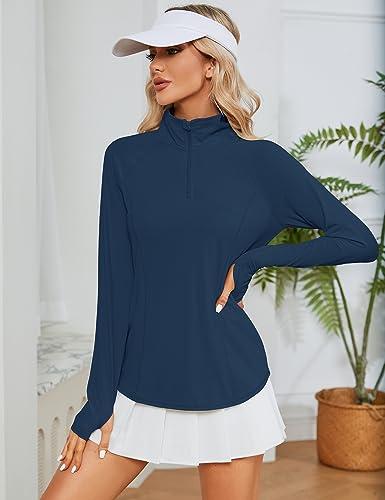 Image of LOMON Women Long Sleeve Shirts Sun Protection 1 /4 Zip Summer Quick Dry Hiking Shirts Quarter Zip Pullover for Women