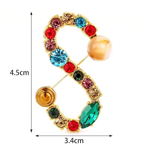 Image of Initial Brooch Pins A-Z 26 Letters Brooches For Women Colorful Enamel Alphabet Pin Pearl Crystal Lapel Pin