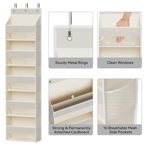MAX Houser 5-Shelf Over The Door Hanging Organizer with 3 Metal Hooks, 5 Pocket Swing-Proof Behind Door Organizers with Clear Windows for Bathroom Closet,Dorm (Beige) by MAX Houser - Used condition - Image 7