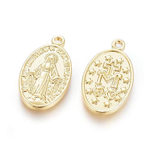 DanLingJewelry 10 pcs Craft Supplies Miraculous Medal Chamrs Oval with Virgin Mary Charms for Jewelry Making Crafting