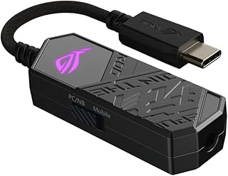 ROG Clavis USB-C to 3.5 mm gaming DAC with AI Noise-Canceling Mic, MQA rendering tech, ESS 9281 QUAD DAC™, audio amplifier and Aura Sync. ROG Clavis is compatible with PCs, mobile devices and laptops