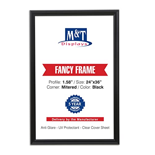 M&T Displays 24x36 Fancy Snap Poster Frame - Black Aluminum Front Loading Wall Mounted Picture & Sign Holder with Anti-Glare Cover | Quick Change Display for Menus, Photos, Office, Retail, Business