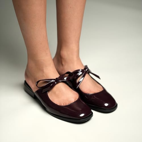 Image of Theater Women Fling Patent Bow Slip-On Flats | Square-Toe Pull-On Ballerinas with Elegant Bow Detail | Stylish, Comfortable & Easy-Wear Footwear for Work, Outings & Special Occasions