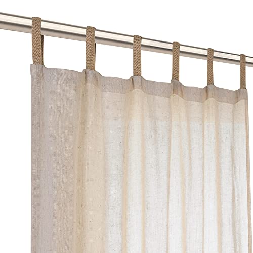 Owenie Semi Sheer Curtains 96 Inches Long, Jute Tabs Semi-Sheer Tab Top Curtain Panel Pair, Extra Long Plain Drapery Linen Textured Light Filtering For Living Room, Farmhouse Decor 2X40X96 Inch Length #TOP20