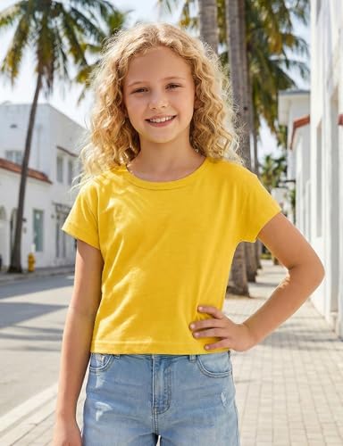 Image of Noomelfish Girls Short Sleeve Crop Tops Kids Summer Dance Cropped T-Shirts (5-14 Years)