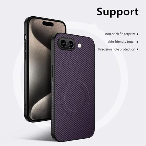 COMAKU Funda para Google Pixel 10a, Luxury Fibra de Carbono Textura Antideslizante PU Cuero + TPU Silicona con Marco Fundas Carcasa - Púrpura - imagen 2