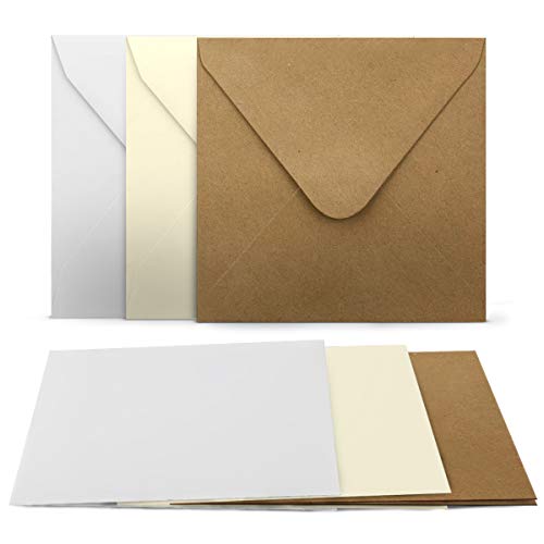 Cartes pliantes carrées blanches crème kraft avec enveloppes pour invitations | Lot de 75