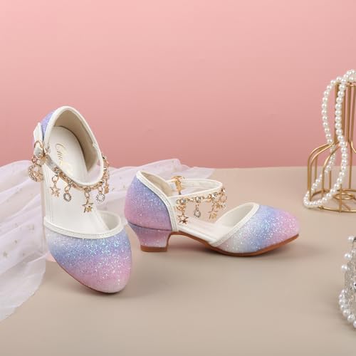 Image of ChuLian Little Kids Girls Dress Pumps Glitter Sequins Princess Low Heels Mary Jane Party Dance Shoes Rhinestone Sandals
