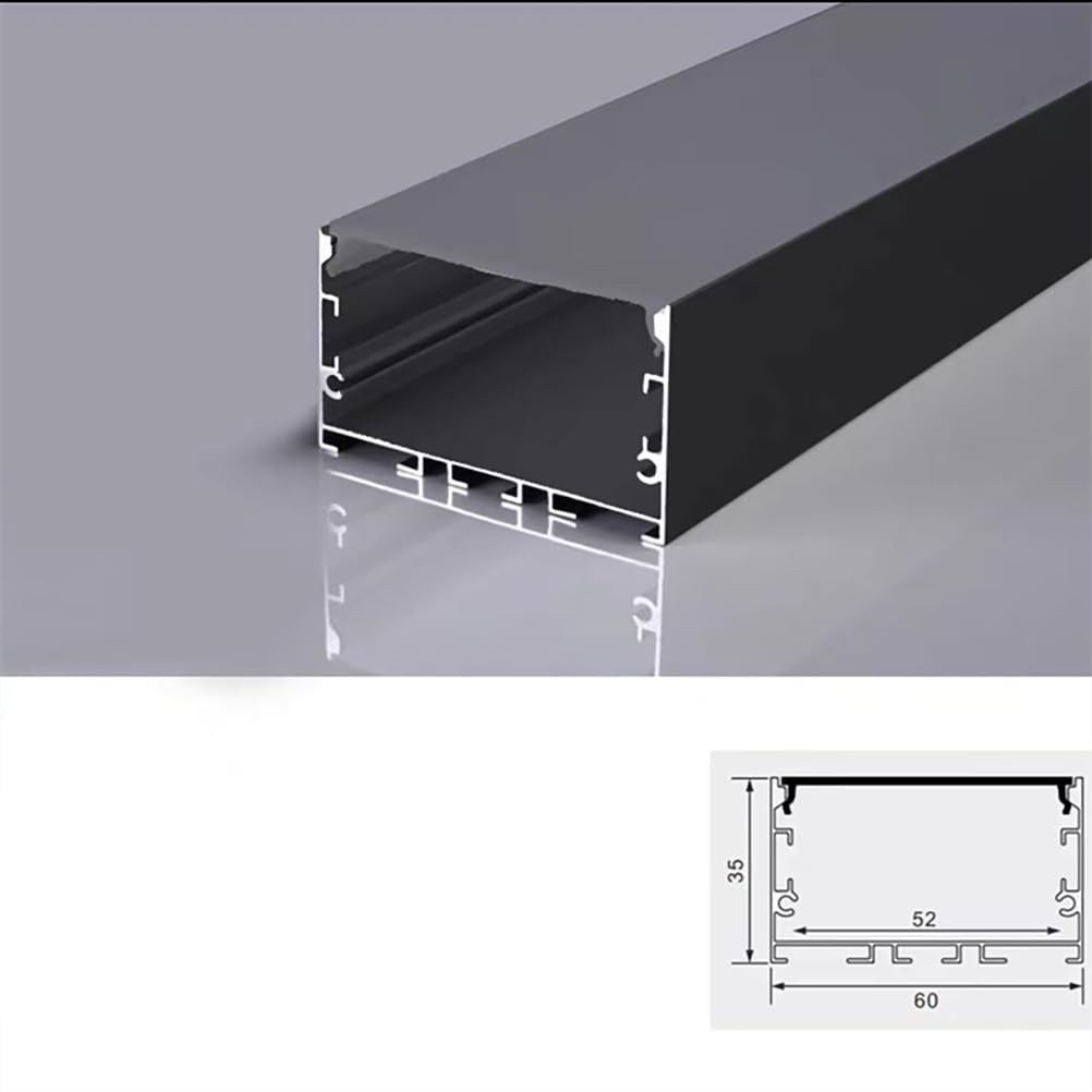 Perfil de aluminio LED, difusor de tira de luz en forma de U, canal negro con cubierta blanca lechosa, difusor LED en forma de U