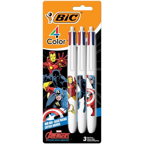 BIC 4 Color Marvel Avengers Retractable Ballpoint Pen, 1.0 mm Medium Point with Assorted Ink, 3-Count