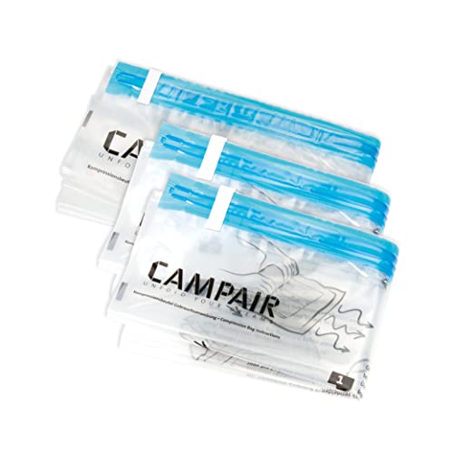 CampAir Kompressionsbeutel Set - praktische Vakuumbeutel zum Rollen - ohne Staubsauger - 3 Stück - 1 groß 50x70 cm + 2 klein 40x60 cm Cover