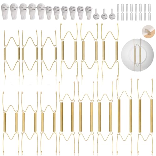 Tetutor 14 pcs Plate Hangers for The Wall 4/6/8/10/12 Inch Invisible Decorative Wall Plate Hangers Stainless Steel Plates Walls Hanger for Display Various Sizes with Hooks for Decorative