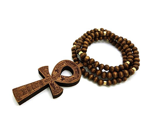 Fashion 21 Egypt Key of Life Ankh Pendant 8mm 36" Wooden Bead Necklace in Black, Brown Tone3