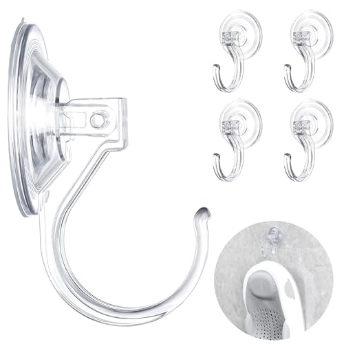 4-Pack Suction Cup Hooks for Shower Extra Large Clear 1.9 Shower Suction Hooks Heavy Duty 18 Lb Reusable & Removable Plastic Wreath Hanger for Windows Glass Bathroom Loofah No Tools No Damage