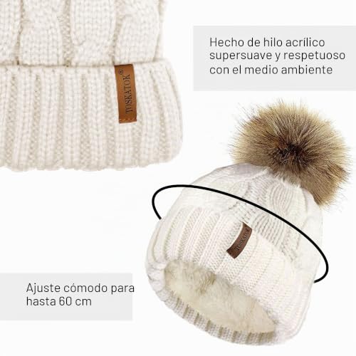 Miniatura 7 de Toskatok Sombrero De Punto Grueso Para Mujer, Con Forro Polar Y Pellizco De Piel Sintética Desmontable ...