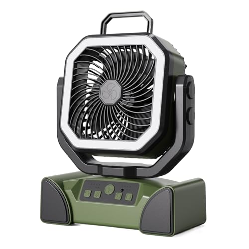Ventilador de camping con gancho e iluminación para iluminar y refrescar la carpa 2