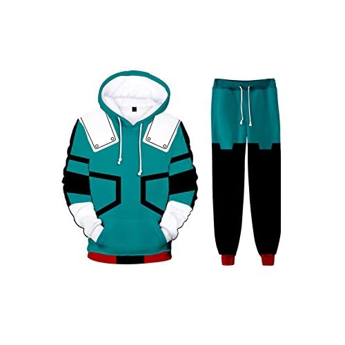 Seaehey Midoriya Izuku Deku Cosplay sudadera con capucha pantalones de chándal verde chaqueta sudadera pantalones traje, verde, M