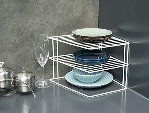 B & Z 3 Tier Cabinet Dish Rack - Corner Dish Organizer - Cabinet Storage Shelf rack - Work Top Kitchen Plate Organizer | Heavy Duty, Multipurpose Spacious & Rust Free | White (25cm x 25cm x 19.5cm)
