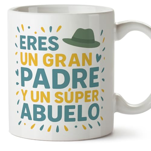 MUGFFINS taza abuelo con frase Eres un gran padre y un súper en Español | regalo abuelo original | cumpleaños, navidad | 330 Ml / 11 oz | Abuelitos-2 v2