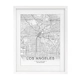 ZEARPT Los Angeles City Downtown Map Wall Art Los Angeles Road Art Black and White City Map Office Wall Hanging 8x10 inch No Frame