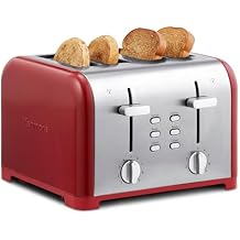 Kenmore toaster 4 slice - extra wide slot countertop kitchen appliance, defrost function, tostador de pan, 9 shade settings, compact design, easy clean crumb tray, bread bagel, stainless steel & Red