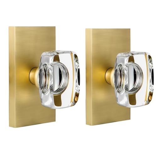 HIEMEY Satin Brass Crystal Glass Dummy Door Knob Interior, Gold Dummy Door Knob Door Handles for Closet Hall Rectangular Single Side Non-Turning Inactive, 2 Pack by HIEMEY - Used condition - US$36.72