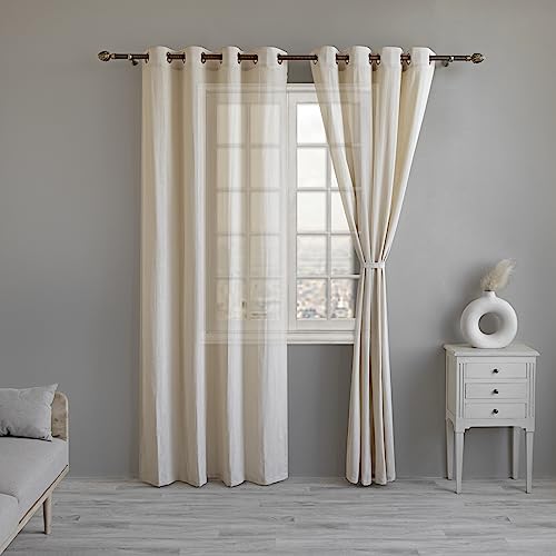 LINENWALAS Natural Cotton Linen Sheer Curtains 84 inch Length, Grommet Top, Light Filtering Sheer Drapes Pack of 2, Treatment for Bedroom Living Room (W-52 x L-84 / Grommet/Sheer/Natural)