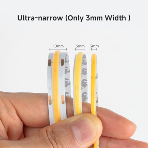 Image of BTF-LIGHTING Ice Blue 3mm Width Ultra Thin FCOB COB LED Strip,UL Listed Super Narrow Uniform Light,16.4FT DC24V CRI90+ LED Tape Light for Home Indoor DIY Lighting(No Adapter or Controller)