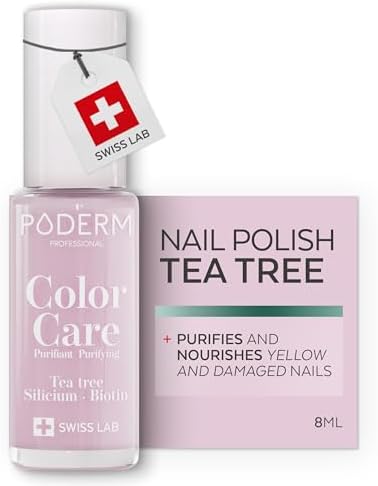 PODERM Nail Care Polish with Tea Tree - Baby Pink | Swiss Lab - 8ML | Enriched with Tea Tree, Silicon & Biotin | Purifies, Clarifies & Nourishes Yellow Nails | Created by a Podiatrist