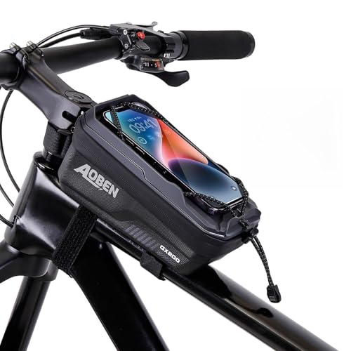 Aoben Bike Bicycle Phone Front Frame Bag for Mountain Bike Road Bike, EVA Hard Casing Bike Phone Holder Bike Phone Mount for MTB, Bike Bicycle Accessories for Cell Phone Under 6.8 Inches (Gray)