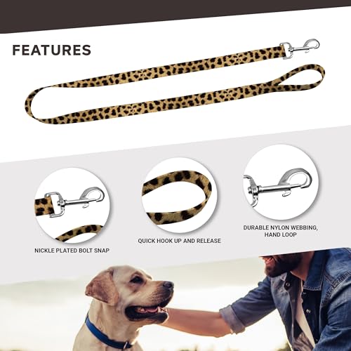 Image of Animal Print Dog Leash with Easy Grip Loop - 1 Inch x 6 Feet, Leopard