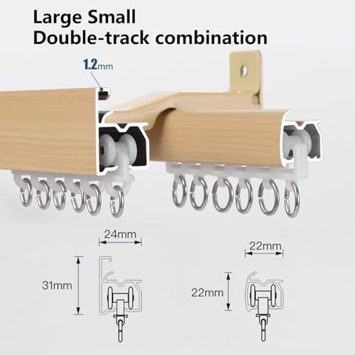 Heavy Duty Double Curtain Track - 4.6m (15.1ft) Imitation Wood Grain Wall Mounted - Elegant White Curtain Rods & Tracks for Stylish Home Decor & Window Treatments