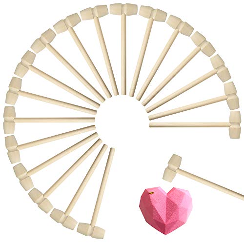 Image of 50 Pcs Mini Wooden Hammers for Breakable Chocolate Bulk, Natural Wood Toy Mallets for Kids