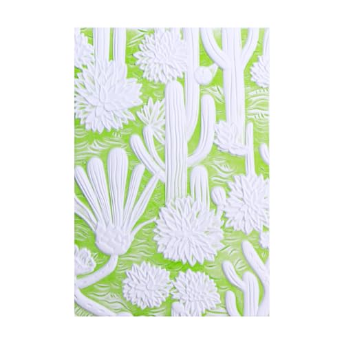 KIRABATIO Cacti Flos 3D Embossing Folder for Card Making,Cactus Background Clear Plastic Texture Fades Embossing Folder Template for Scrapbooking and Other Paper Craft Album Stamps DIY Decoration