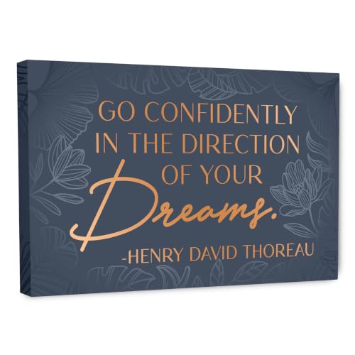 HoneyKICK Go Confidently Inspirational Canvas Wall Art, Blue & Gold, 10x16