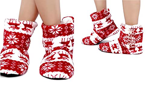 Fluffy Christmas Deer Slipper Plush Boots Ladies Indoor Outdoor Ankle Bootie Thermal Warm Shoes for Girls Women Fleece Thicken Cotton Slippers Anti-Slip Sole Winter Booties Cosy Home3