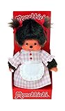 Niedliches Monchhichi Mädchen mit kariertem Kleidchen zum Kuscheln, Spielen und Liebhaben, Größe ca. 20 cm
