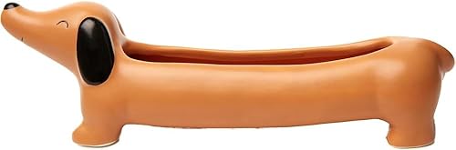 Kikkerland Daisy The Dachshund - Maceta de porcelana para perros, maceta pequeña para flores, suculentas, plantas, decoración para el hogar, jardín