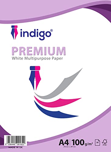 Indigo® A4 Premium White Multipurpose Copier Paper – 100GSM, Pack of 50 Sheets – Smooth Finish for Inkjet, Laser & Copier Use